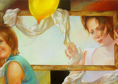 Not painted picture of a yellow balloon. oil, canvas, 50x100 cm, 2010. For sale