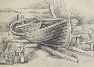 Old boat. paper, watercolor, ballpen, 15x28 cm, 1989. For sale