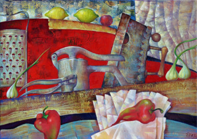 Juicer and its friends. oil, canvas, 50x70 cm, 2013. In a private collection
