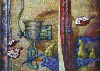 Still-life with an old meat grinder. oil, canvas, 60x60 cm, 2008. In a private collection