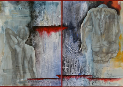 Исчезновение красного. х., м., акрил, графит, 2x70х50 см, 2013. Есть в наличии