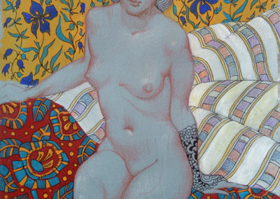 Девушка с татуировкой. б., акрил, цв. карандаш, 32,5X25 см, 2013. В частной коллекции