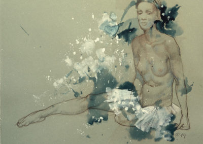 Ballet dancer. paper, acrylic, ink, color pencil, 28 x 35 cm, 2014. For sale
