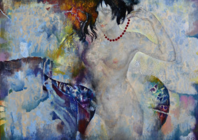Red necklace. oil, canvas, acrylic, graphite, 60х80 cm, 2012. In a private collection