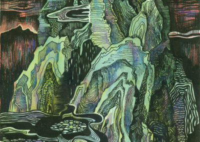 Series Fantastic landscapes. List №2. paper, ink, watercolor, color pencil, 40х27,5 cm, 1990. For sale