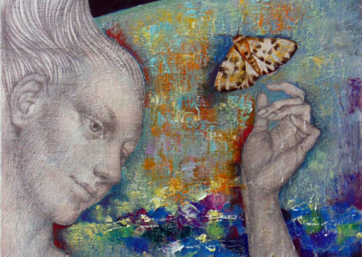 December butterflies. oil, canvas, acrylic, graphite, 50x40 cm, 2011. In a private collection