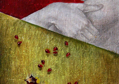 The grains of garnet. oil, canvas, acrylic, graphite, 50x30 cm, 2011.  In a private collection