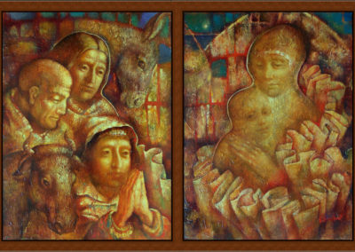The adoration of the shepherds. oil, canvas, acrylic, 2x80x60 cm, 2011. For sale