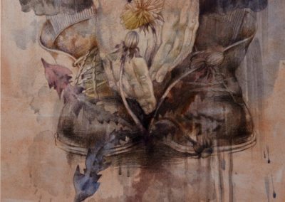 Series "Flowers in Hands".  List №6, "Dandelions". paper, watercolor, pastel, color pencil, 50x40 cm, 2019. For sale