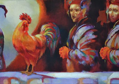 Red Rooster. acrylic, canvas, 65x110 cm, 2021. For sale